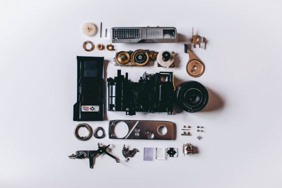camera taken apart on a table