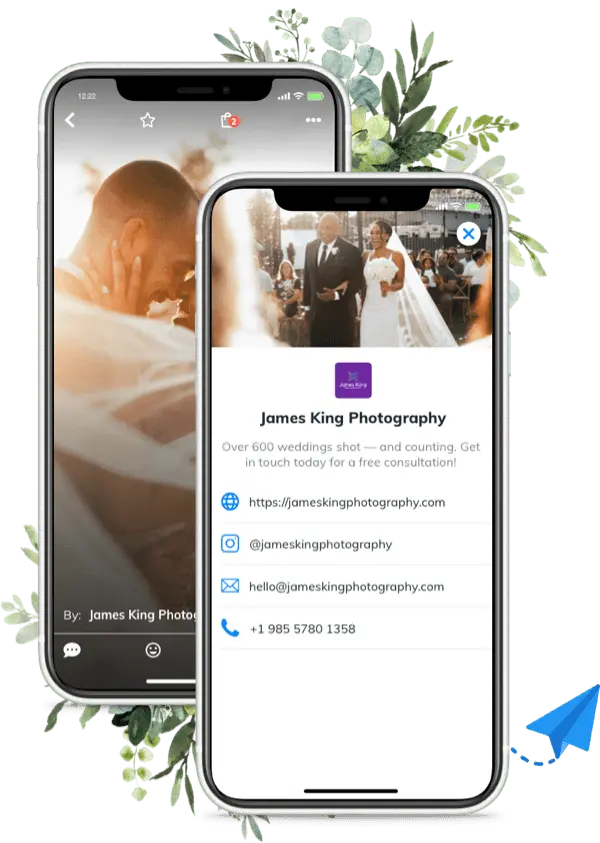 phone displaying a wedding photos