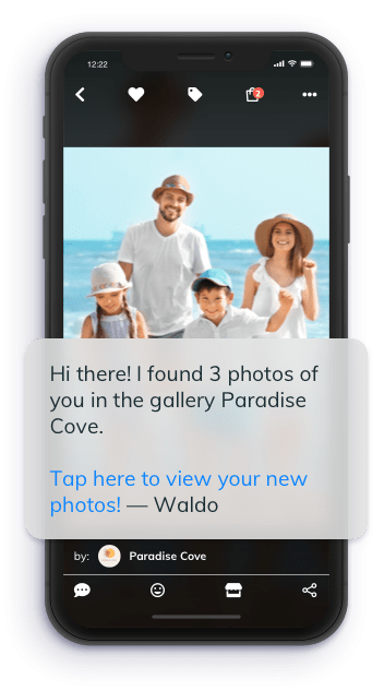 phone displaying a family posing for a picture